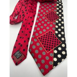 Fratelli Moda Mens Silk Tie Red Black Polka Dot Geometric Handmade Italy Luxury